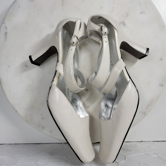 Apostrophe Cate Heels Womens 7.5 White Leather Square Toe Bridal‎ Wedding Party - Picture 12 of 16